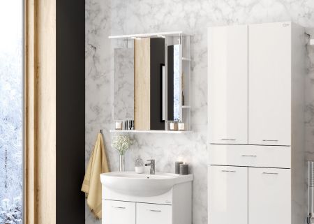 Шкаф-зеркало Onika Валерия 65 белый, правый, с подсветкой