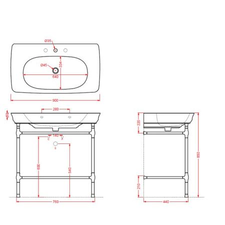 Artceram CIVITAS Металическая структура Quadra 76х44хh80,5см для раковины 90, цвет: золото