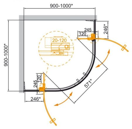 Душевой уголок CEZARES SLIDER R-2, артикул SLIDER-R-2-80/90-C-NERO