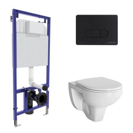 Комплект BERGES для монтажа подвесного унитаза GAMMA: инсталляция NOVUM525, кнопка D5, унитаз  с сиденьем Gamma  микролифт, быстросъем, артикул 042418