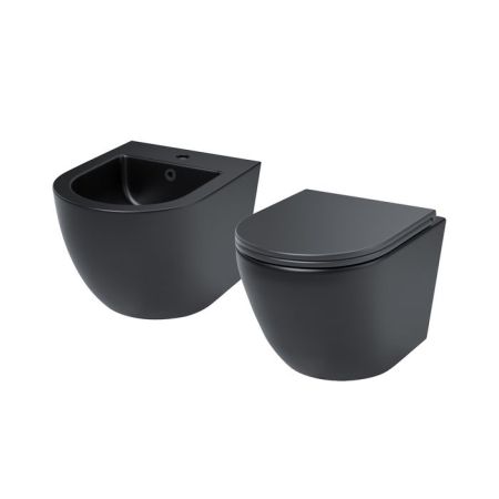 Комплект 2в1: подвесной унитаз и биде, чёрный матовый, Blanco, IDDIS, (BLAR3BMi73), артикул BLAR3BMi73
