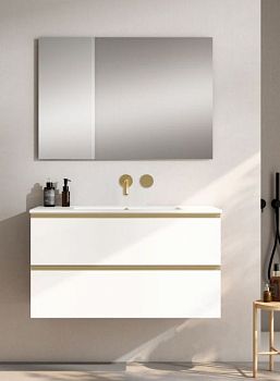 Visobath Granada, тумба 100 см, 2 ящика c золотыми ручками, цвет белый матовый лак (B-Ada)