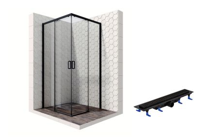 Душевой уголок Ambassador Queen Black 11011204-ST5, квадратный, линейный трап, 100х100, артикул 11011204-ST5