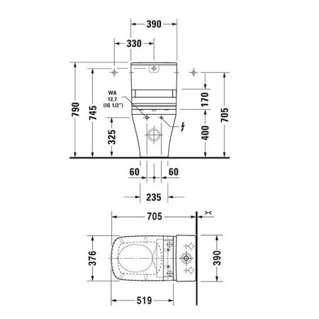 Унитаз, Duravit, Durastyle, ширина, мм-370, глубина, мм-630, высота, мм-420, тип установки-напольный, форма чаши-овальная, выпуск-горизонтальный, декор-без декора, материал-керамика, бачок-необходимо заказать, сиденье в комплекте-необходимо заказать, креп, артикул 2155090000