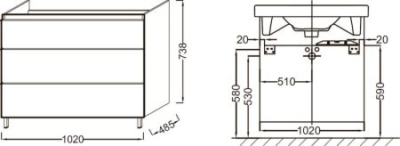 Тумба под раковину JACOB DELAFON ODEON UP 102 EB994-E10 (подвесная, дуб квебекский) ССП, шт