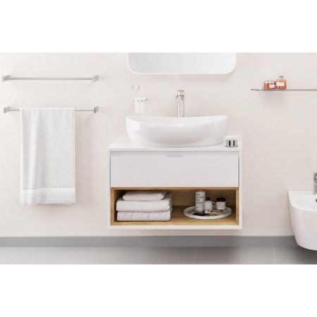 Тумба под накладную раковину EXCELLENT Tuto 80 см (белый/дуб), 1 ящик, артикул MLEX.0102.800.WHBL