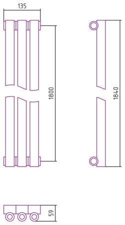 Отопительный радиатор ЭСТЕТ-0 н/ж 1800х135 / 3 сек (САТИН), артикул 071-0331-1803