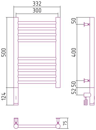 Полотенцесушитель электрический "БОГЕМА 3.0" прямая 500х300 / МЭМ левый (Состаренная латунь)