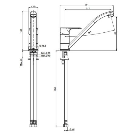 Fima Carlo Frattini Kitchen Смеситель для кухни, на 1 отв., Serie 22, цвет: хром, артикул F3837CR