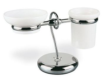 Stil Haus Idra, настольные керамические стакан + мыльница, цвет хром - белая керамика