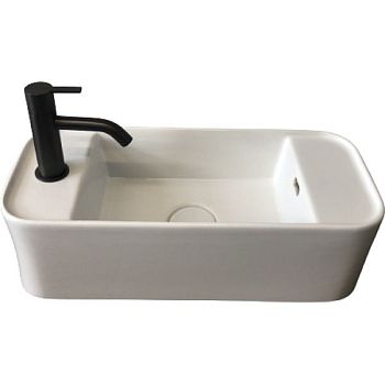 White Ceramic Geo Mini, накладная прямоугольная раковина с отверстием п/с 50,5x22,5x15h см, цвет черный матовый