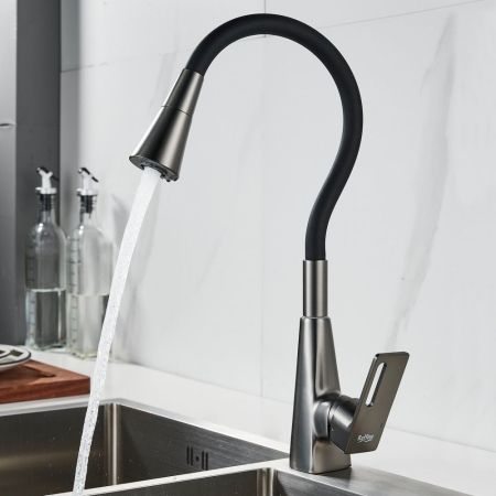 Смеситель для кухни с гибким изливом Raffine F313T-3, оружейная сталь