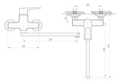 Смеситель для ванны с душем ПРОФСАН ПЛЮС (PSM-777-017), артикул PSM-777-017