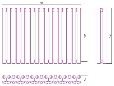 Отопительный радиатор ЭСТЕТ-00 н/ж 500х765 / 17 сек (Состаренная БРОНЗА), артикул 05-0332-5017