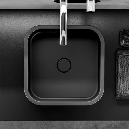 Kerasan  Hako Раковина накладная квадратная 40х40хH15 см, без отв под смеситель, цвет: черный матовый, артикул 554431