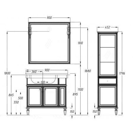 Мебель для ванной Санрайз 90 правый Opadiris Слоновая кость