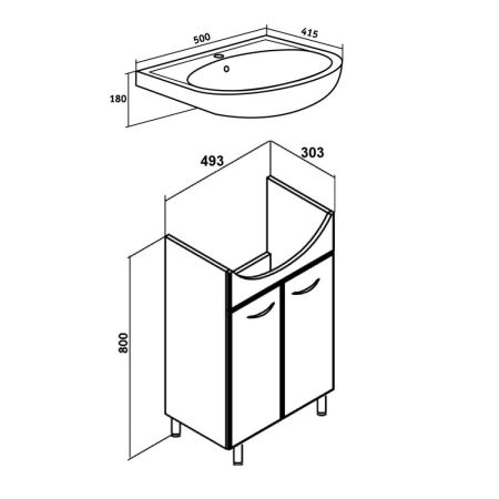 Тумба Runo Уют 50 под умывальник 00000000152 (Уют 50) (00000000065), артикул 00000000065