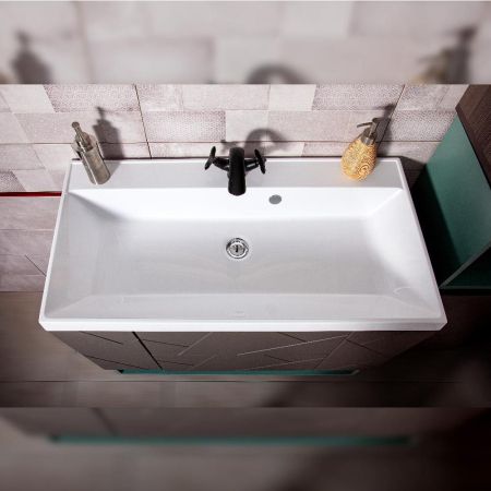 Тумба с раковиной и нишей Бриклаер КРИСТАЛЛ 90, графит/муссон, артикул КРИСТАЛЛ 90