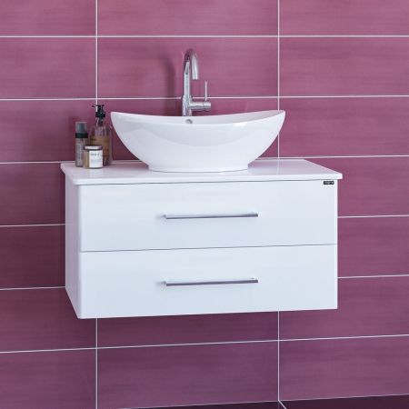 Тумба под раковину Санта Вегас 80 см, 226015л, 2 ящика, со столешницей, подвесная, белый  (ум. Гамма 56), артикул 226015л