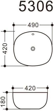 Раковина керамическая накладная AM5306-W, цвет белый глянец, 490x420x180 мм, артикул AM5306-W