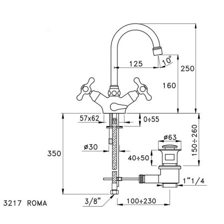 Stella Roma Смеситель для раковины на 1 отверстие 3217 с донным клапаном, цвет: хром, артикул RM 00004 CR00