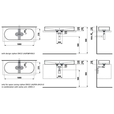 Раковина, Laufen, Sonar, ширина, мм-1000, глубина, мм-370, высота, мм-130, отверстия для смесителя-отсутствуют, без перелива, цвет-белый матовый, артикул 8.1234.8.757.112.1