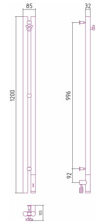 Полотенцесушитель, Сунержа, Нюанс 3.0, электрический, ширина, мм-85, глубина, мм-105, высота, мм-1200, межосевое расстояние-996, подключение-нижнее справа, электрокомплект-МЭМ, мощность, Вт-300, материал-нержавеющая сталь, назначение-система электроснабже, артикул 00-5843-1253