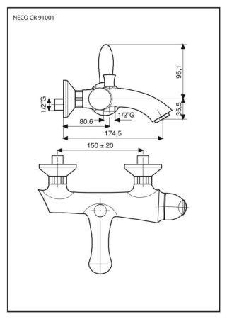 Emmevi Neco, однорычажный смеситель для ванны без набора для душа, цвет хром, артикул 91001/CR