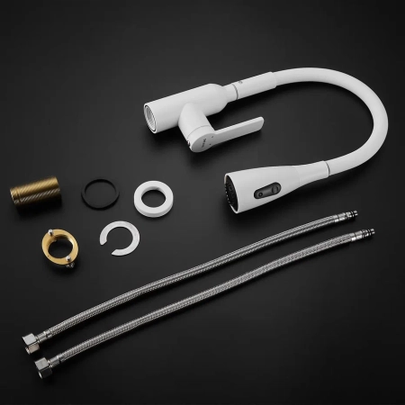 Смеситель для кухни с гибким изливом Shevanik S843C-1, белый