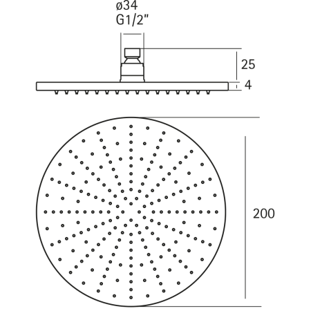 HUBER Lynox Верхний душ d=200мм, для потолочного крепления, нержавеющая сталь, артикул SS016430D1