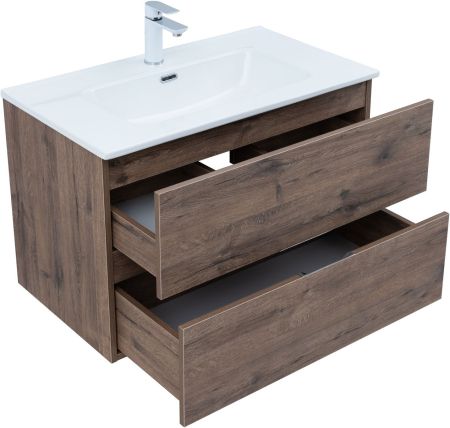 Тумба под раковину Aquanet Алвита New 80 2 ящика, дуб веллингтон табак, артикул 00334186