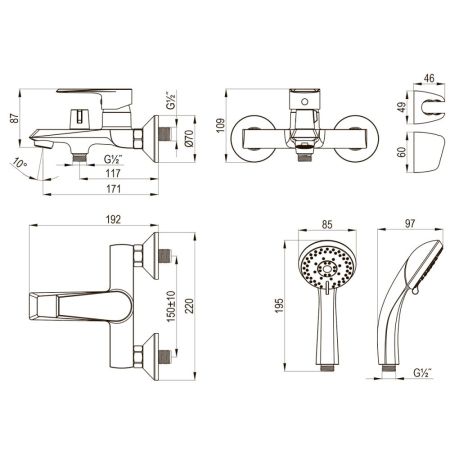 Смеситель Rossinka для ванны с монолитным изливом (RS28-30), артикул RS28-30
