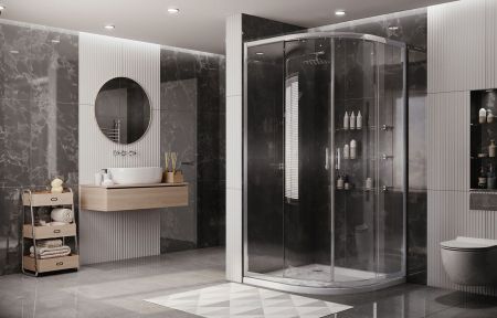 Душевой уголок Ambassador Kingston 14011104-ST16, полукруглый, угловой трап, 90х90, артикул 14011104-ST16