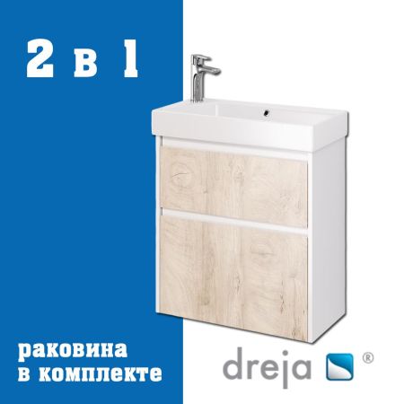 Тумба с раковиной подвесная Dreja Slim 65 см, белый/дуб кантри, артикул 99-0501-com