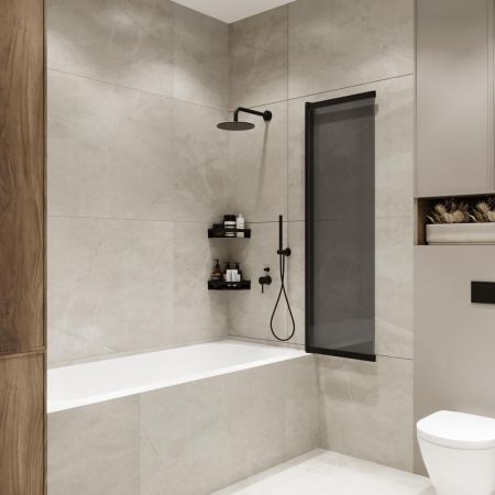 Шторка на ванну слайдер Terminus Ното 150х90 тонированная, черный, артикул 1CS150х90BT