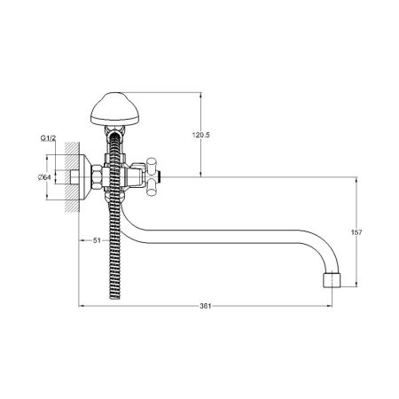 Смеситель для ванны G.Lauf QMT7-A722, хром