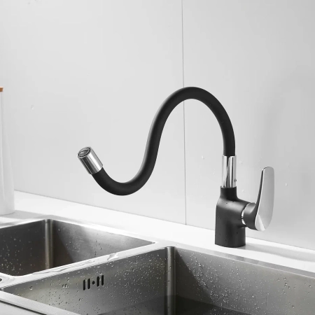 Смеситель для кухни с гибким изливом Shevanik S443-3, черный