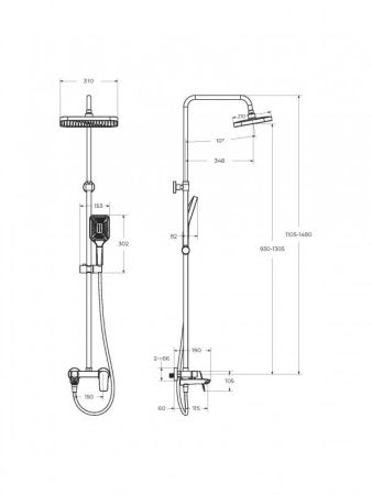 DUE Душевая стойка со смесителем и изливом, оружейная сталь DUE-VSCM-GM, артикул DUE-VSCM-GM