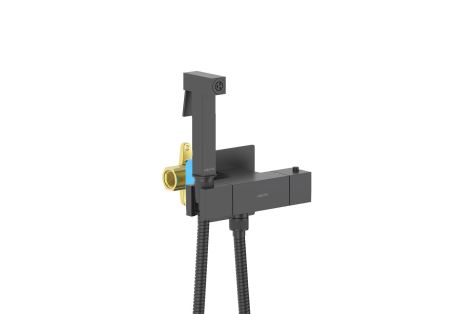 Комплект для гигиенического душа термостатический встроенный (смеситель + гигиеническая лейка + шланг) AQUATEK, матовый черный AQ1028MB ЛИБРА, артикул AQ1028MB
