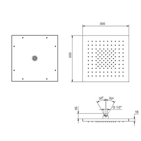 FANTINI Верхний душ 300х300 мм., цвет Блестящая натуральная сталь