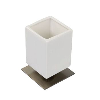 Stil Haus Urania, настольный керамический стакан на ножке, цвет никель сатин - белая керамика