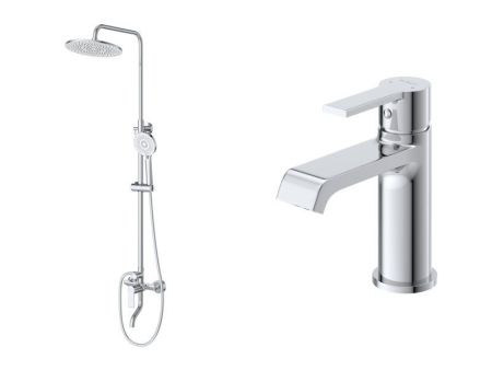AURORA Комплект для ванной - душевая стойка с изливом и смеситель для раковины, артикул AURORA-VSCM/LVM-CRM
