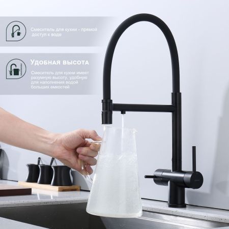 Смеситель для кухни с подключением фильтра Splenka S70.63.06, черный
