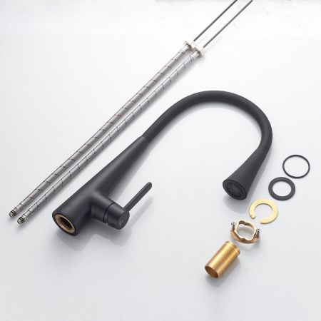 Смеситель для кухни с гибким изливом и режимом "душ" Rose R213H, черный