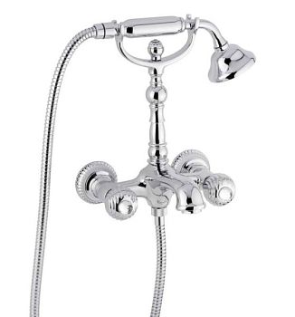 Emmevi The One Cloe, смеситель с ручным душем для ванны. Металлические ручки + прозрачные крис, цвет хром