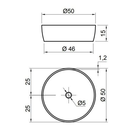 ANTONIO LUPI CATINO Раковина Ø500х150 мм., для установки на столешницу, с самотечным донным клапаном и фитингом для сифона, Flumood, цвет белый