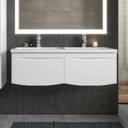 Тумба под раковину Бриклаер Вега 125 подвесная Белый глянец, артикул 4627125414084