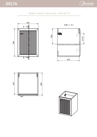 Visobath Delta, правый боковой модуль с распашной дверью, цвет кварцевый матовый лак (Quarzo), артикул 77002/Quarzo