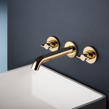 GATTONI GAS Смеситель для раковины настенный, двухвентильный, цвет Gold 24KT, артикул GS165/31D0