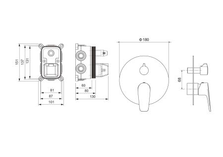 Смеситель для ванны, 3 режима (внешняя и скрытая часть) AQUATEK, матовый черный AQ1147MB БЕТТА, артикул AQ1147MB